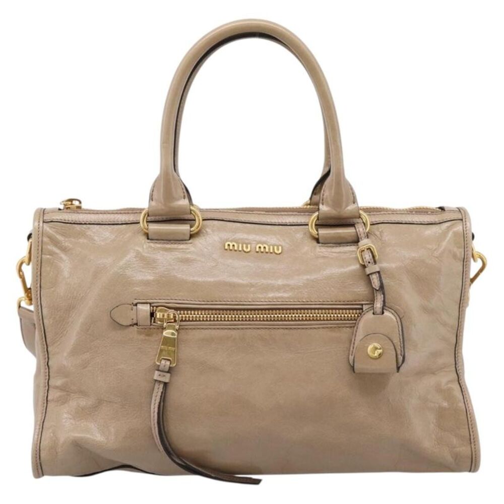 Miu Miu Convertible Bauletto Vitello Shine Beige Leather Handbag